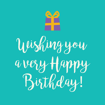 Teal blue Happy Birthday card with a wrapped gift