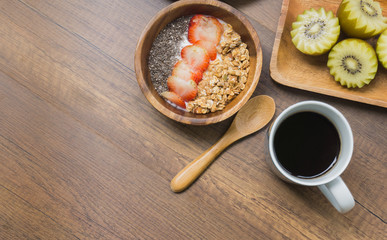 Yogurt granola and hot coffee