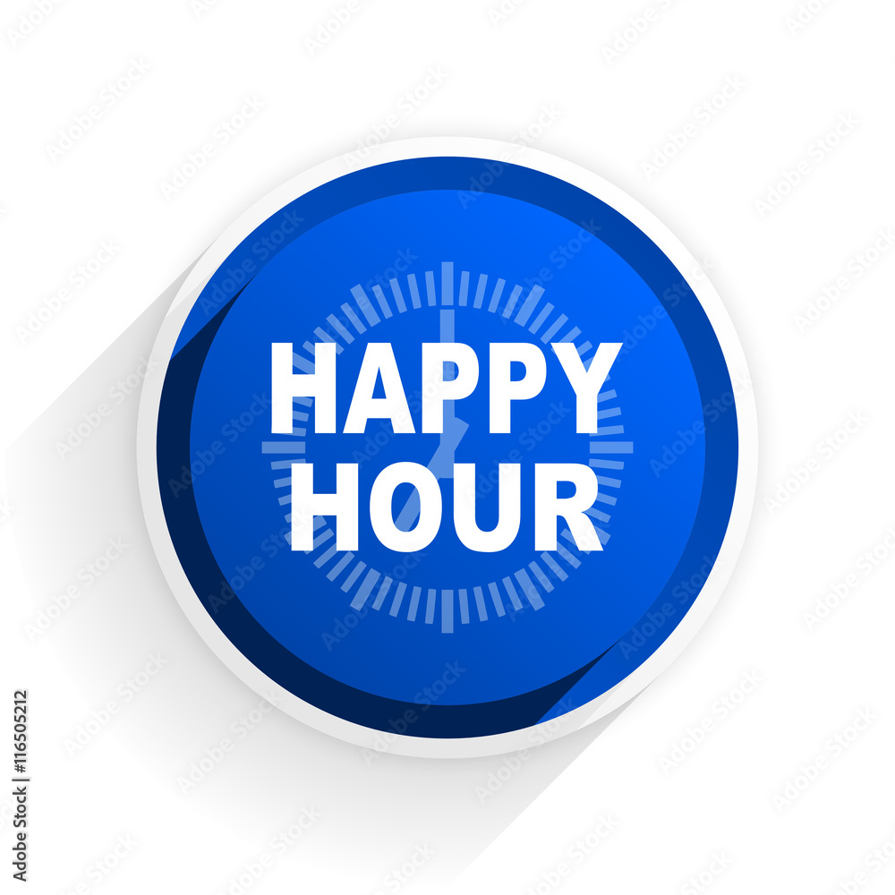 Poster happy hour flat icon with shadow on white background, blue modern design web element