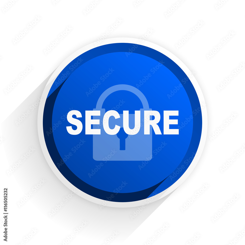 Poster secure flat icon with shadow on white background, blue modern design web element
