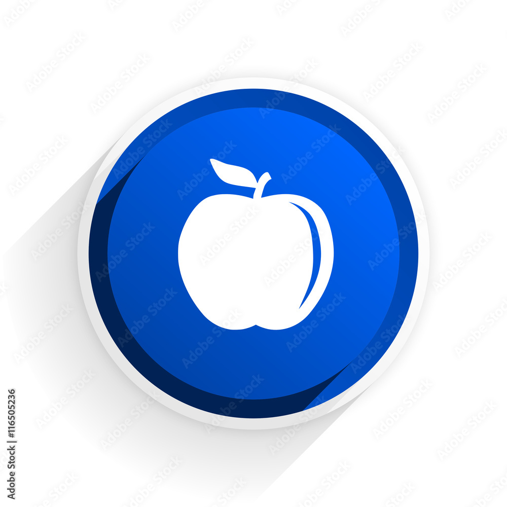 Poster apple flat icon with shadow on white background, blue modern design web element