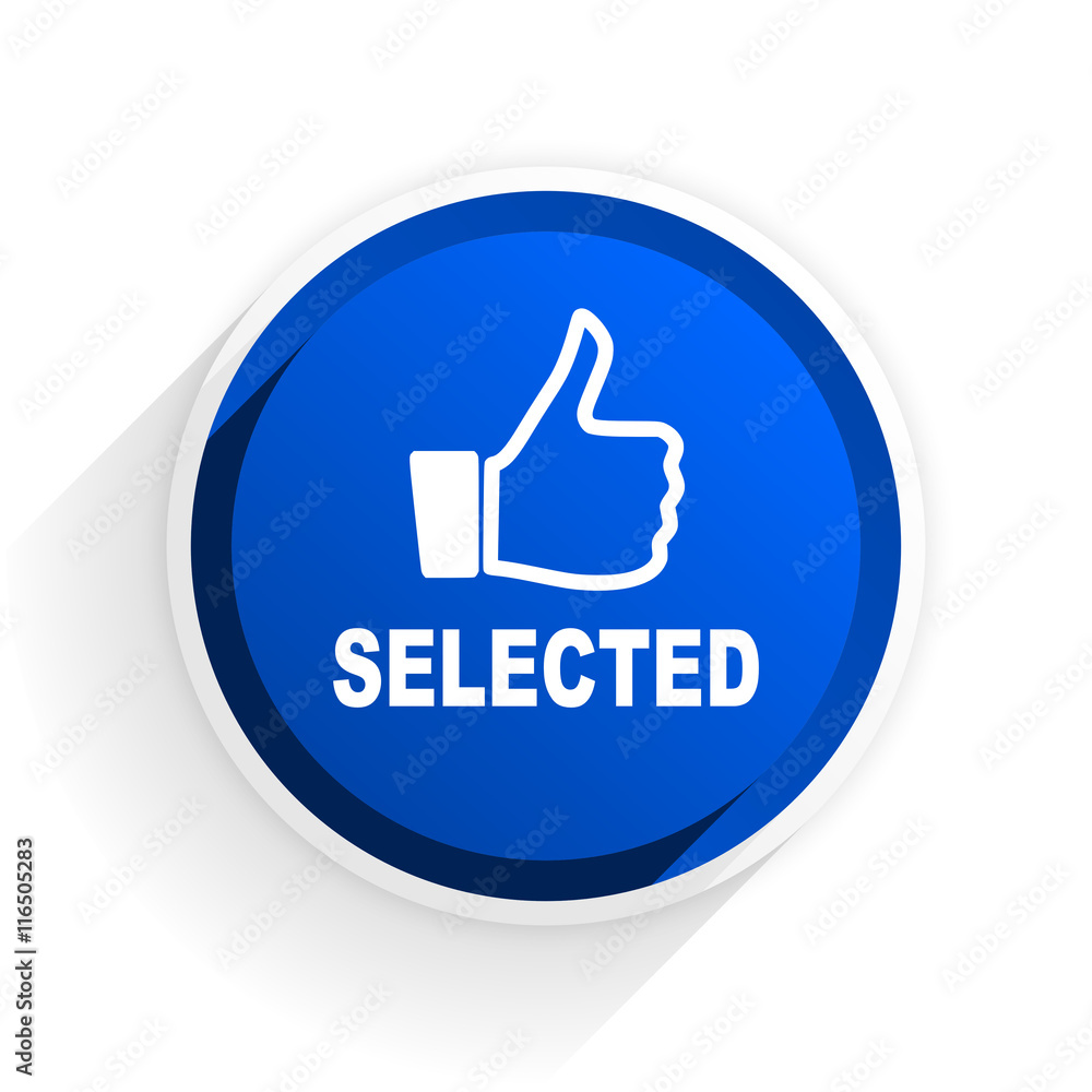 Poster selected flat icon with shadow on white background, blue modern design web element