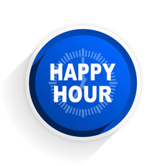 happy hour flat icon with shadow on white background, blue modern design web element