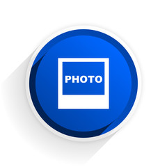 photo flat icon with shadow on white background, blue modern design web element