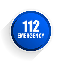 number emergency 112 flat icon with shadow on white background, blue modern design web element