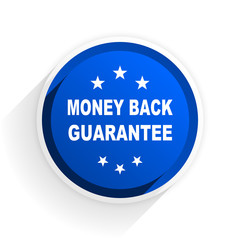 money back guarantee flat icon with shadow on white background, blue modern design web element