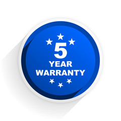 warranty guarantee 5 year flat icon with shadow on white background, blue modern design web element