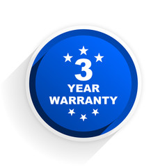 warranty guarantee 3 year flat icon with shadow on white background, blue modern design web element
