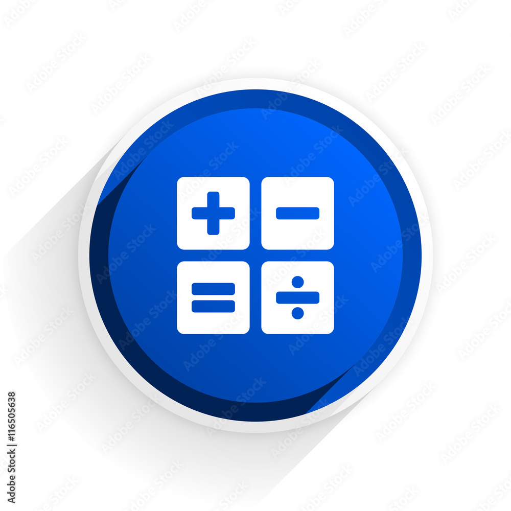 Poster calculator flat icon with shadow on white background, blue modern design web element