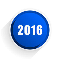 year 2016 flat icon with shadow on white background, blue modern design web element