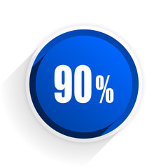 90 percent flat icon with shadow on white background, blue modern design web element
