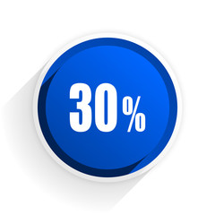 30 percent flat icon with shadow on white background, blue modern design web element