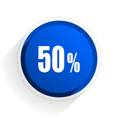 50 percent flat icon with shadow on white background, blue modern design web element