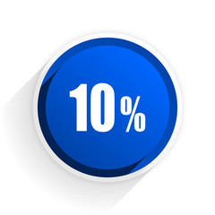 10 percent flat icon with shadow on white background, blue modern design web element