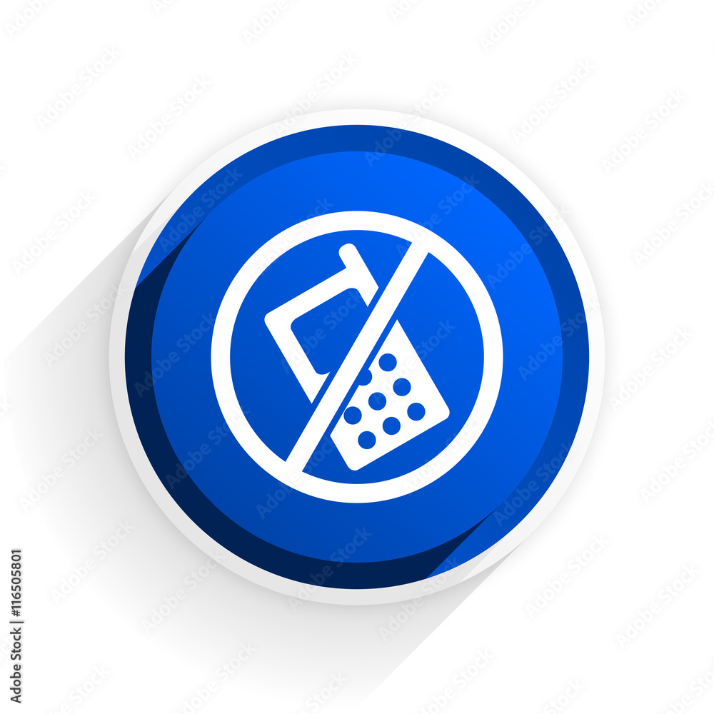 Poster no phone flat icon with shadow on white background, blue modern design web element