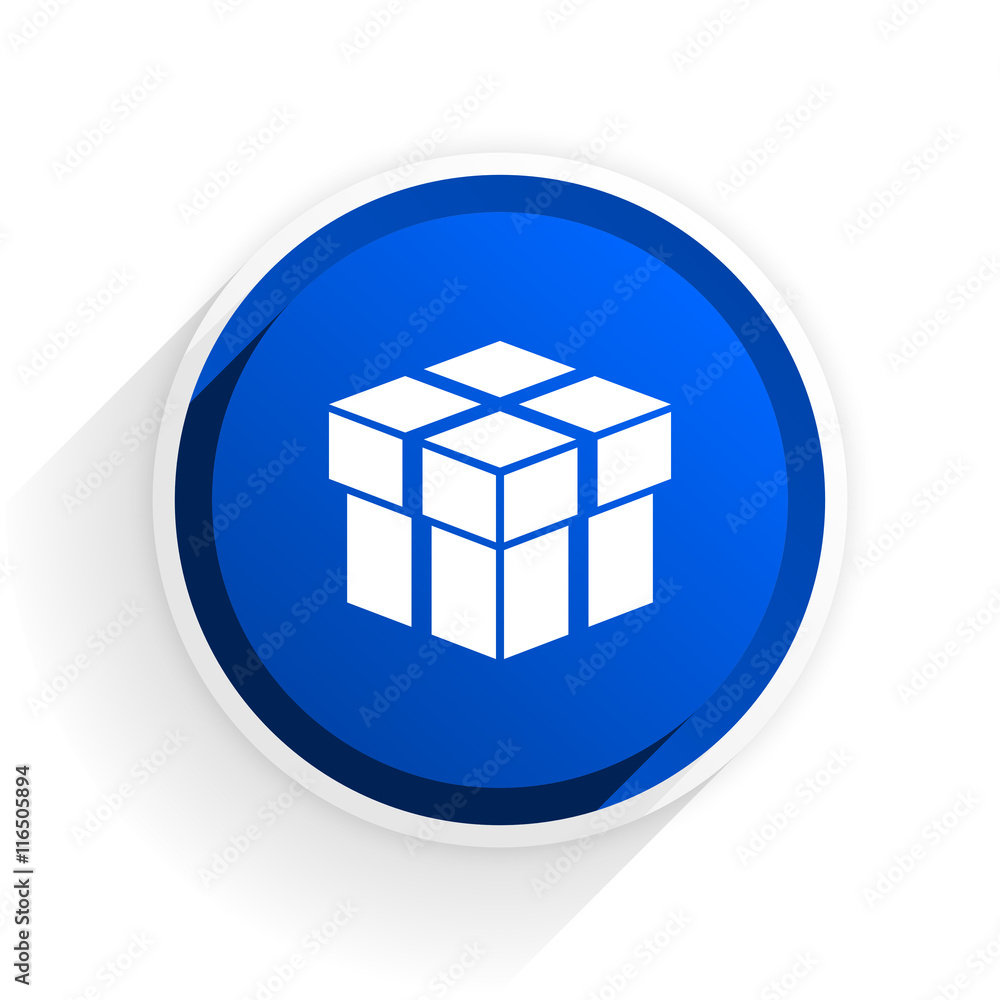 Poster box flat icon with shadow on white background, blue modern design web element