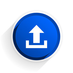 upload flat icon with shadow on white background, blue modern design web element