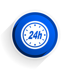 24h flat icon with shadow on white background, blue modern design web element