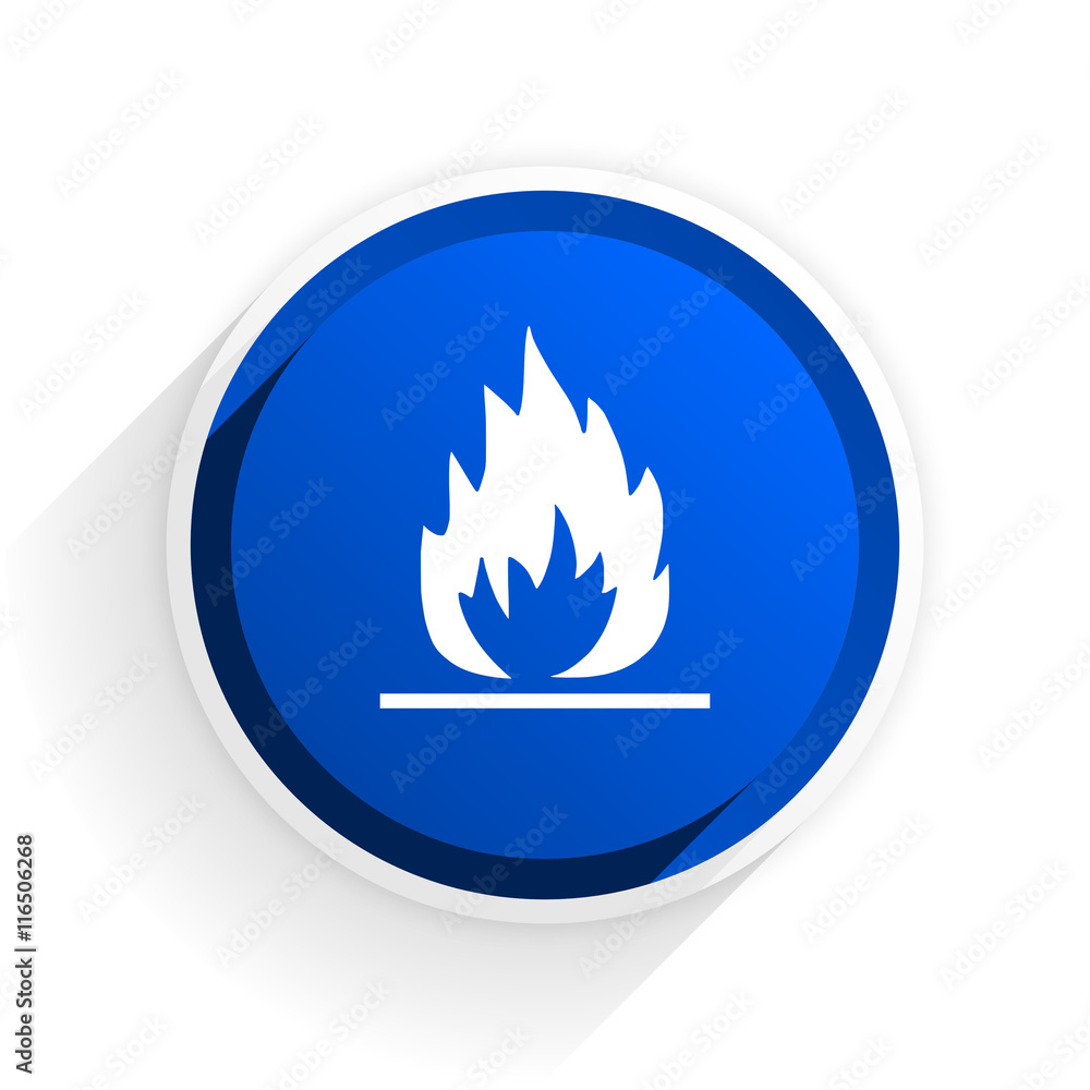 Poster flame flat icon with shadow on white background, blue modern design web element