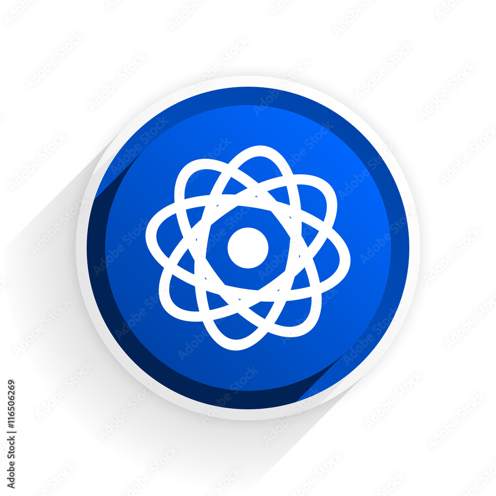 Poster atom flat icon with shadow on white background, blue modern design web element