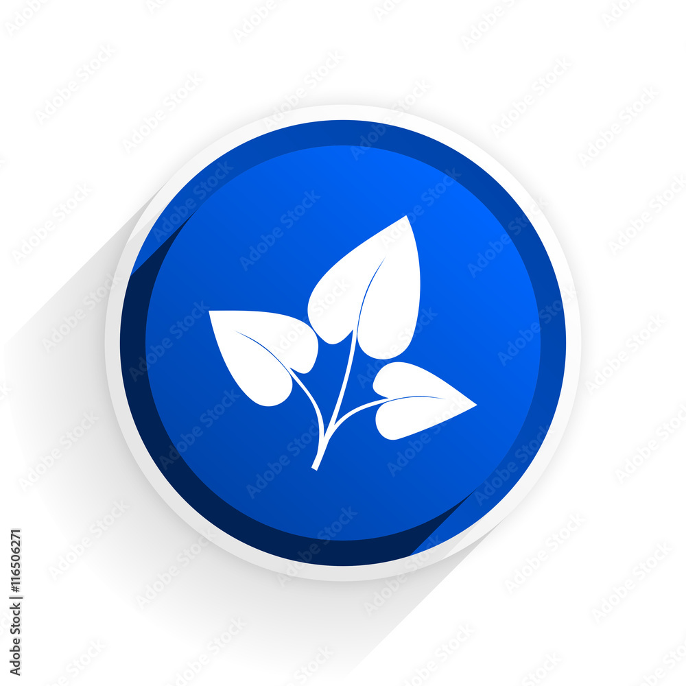 Aufkleber leaf flat icon with shadow on white background, blue modern design web element