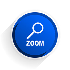 zoom flat icon with shadow on white background, blue modern design web element