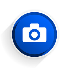 camera flat icon with shadow on white background, blue modern design web element