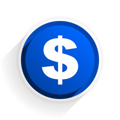dollar flat icon with shadow on white background, blue modern design web element