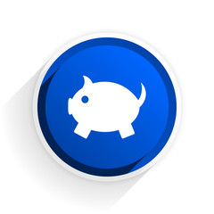 piggy bank flat icon with shadow on white background, blue modern design web element