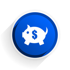 piggy bank flat icon with shadow on white background, blue modern design web element
