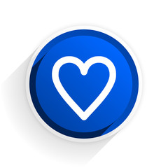 heart flat icon with shadow on white background, blue modern design web element