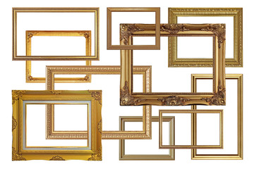 antique golden picture frames isolated on white
