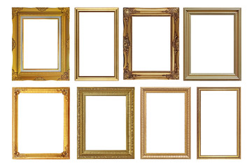 antique golden picture frames isolated on white