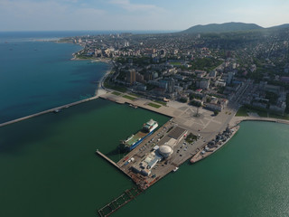 Fototapeta premium Top view of the marina and quay of Novorossiysk