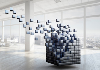 Cube in modern office . Mixed media