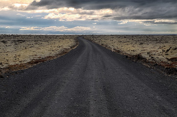 Gravel road in lava field