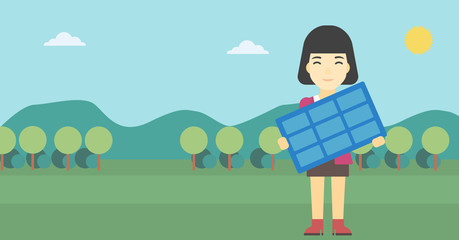 Woman holding solar panel vector illustration.