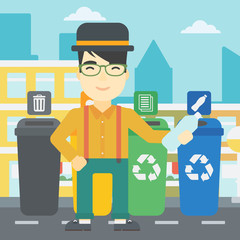 Man throwing away plastic bottle.