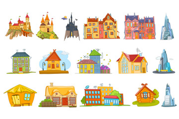 Vector set of various houses illustrations.