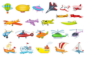 Vector set of air and water transport illustration