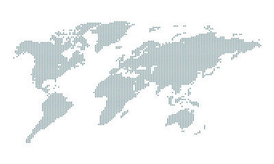 Graphic world map of green round dot on white