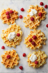breakfast waffles with berry and cream