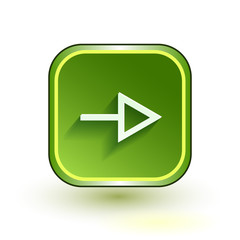 Green web button with arrow right sign. Rounded square shape icon with shadow on white background. Vector illustration.
