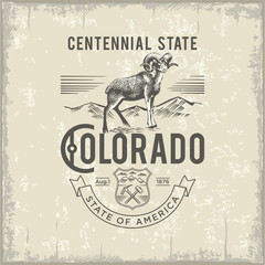 Колорадо, стилизованная эмблема штата Америки, винтаж, баран, иллюстрация, вектор