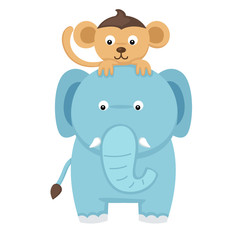 illustration of isolated  elephant with monkey