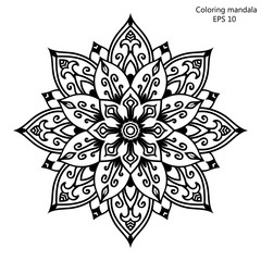 Coloring book for adult and older children. page with mandala made of decorative vintage flowers Outline hand drawn