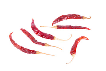 dried chili peppers on white background