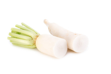 Daikon radishes isolated on white background