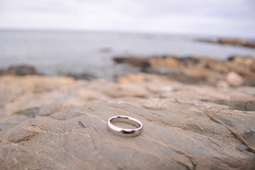 Wedding rings on granite