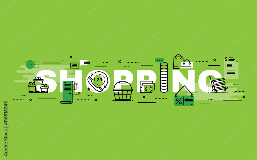 Wall mural lettering flat line design concepts of shopping